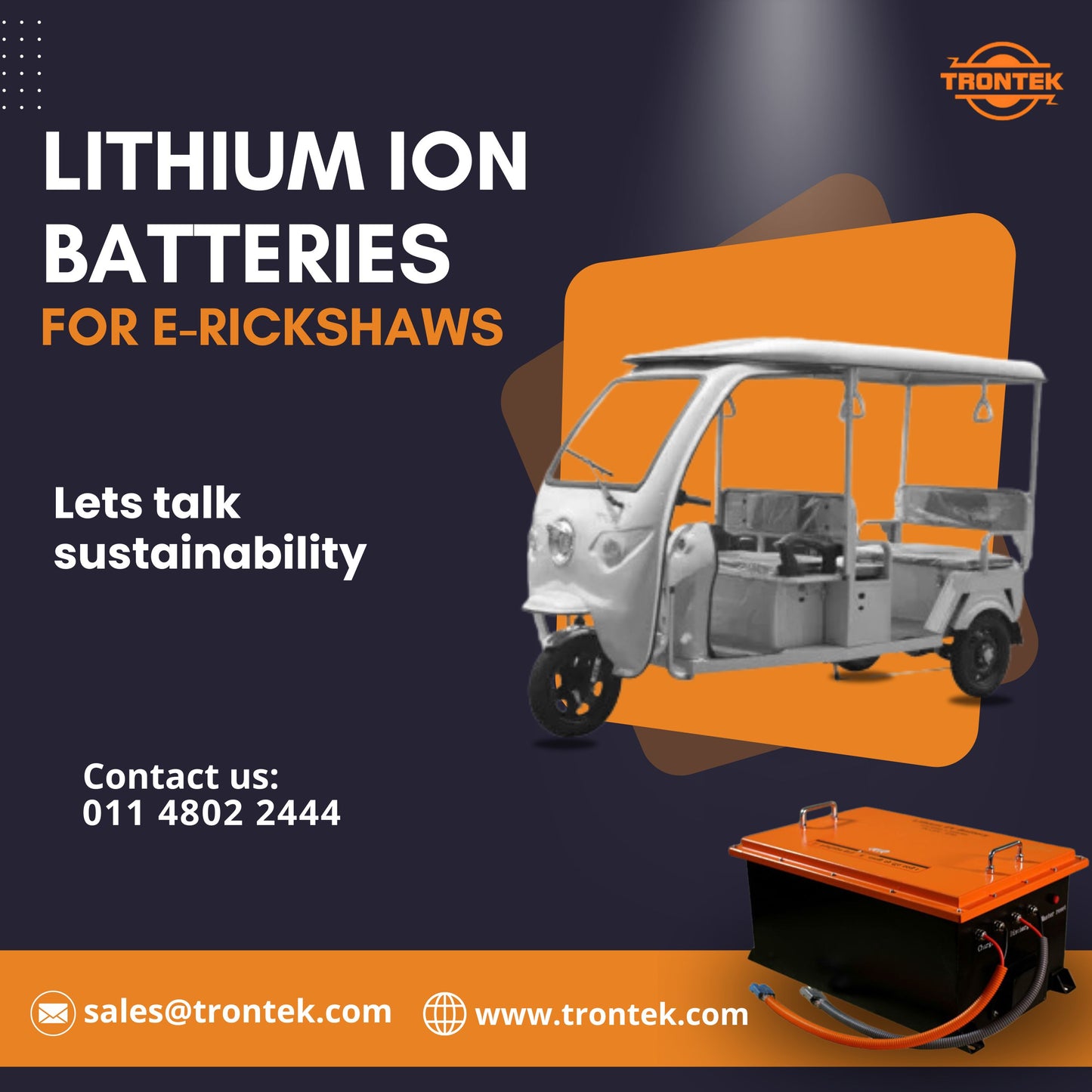 Trontek Rechargeable E Rickshaw Lithium Ion Battery